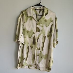 Zara Green and White Casual Button Down Shirt